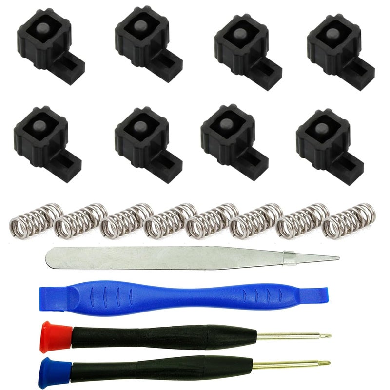 CTHTBZ 8PCS Replacement Metal Lock Buckles Latches for Nintendo Switch/OLED JoyCon, Repair Tool Kit with Spring Screwdrivers Tweezer(Plastic-Black) - Image 1